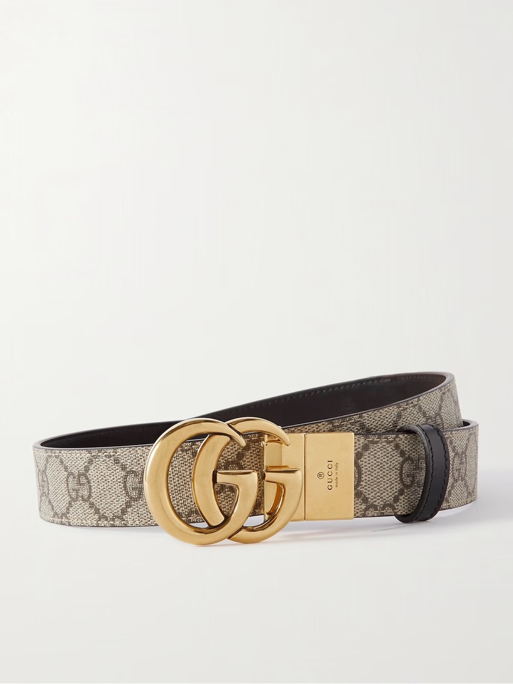 Gucci Reversible Beige Monogram GG Canvas Belt with Gold Double-G Buckle
